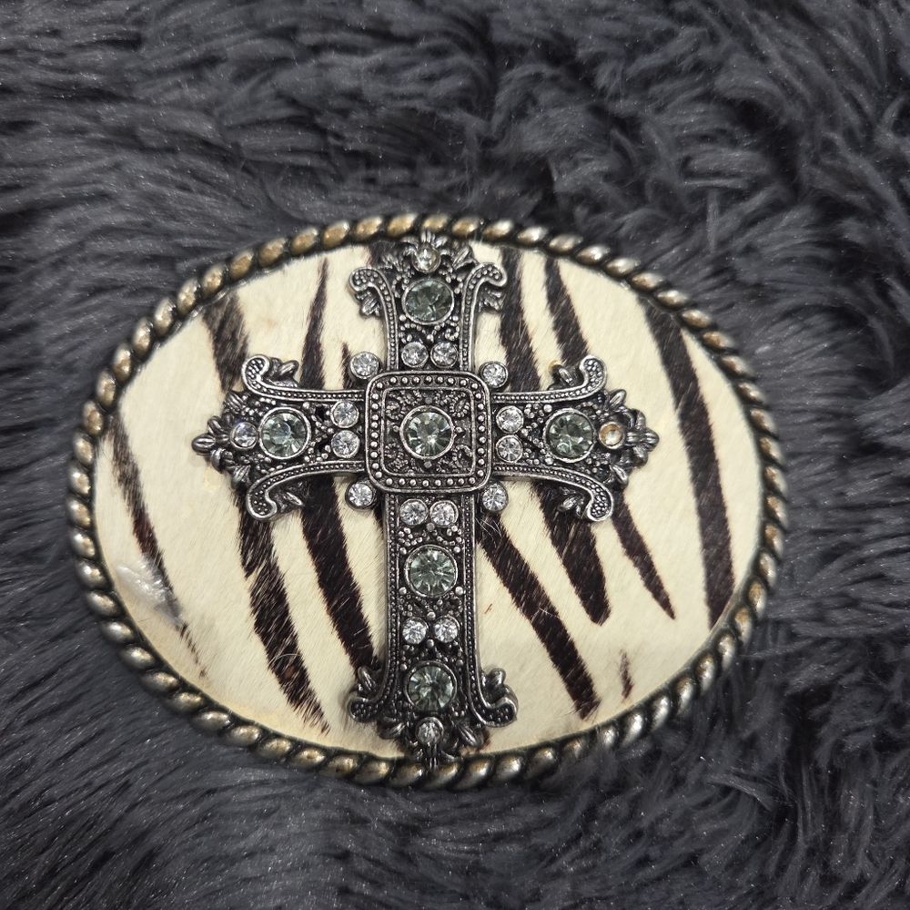 Elegant Zebra Print Cross Belt Buckle
